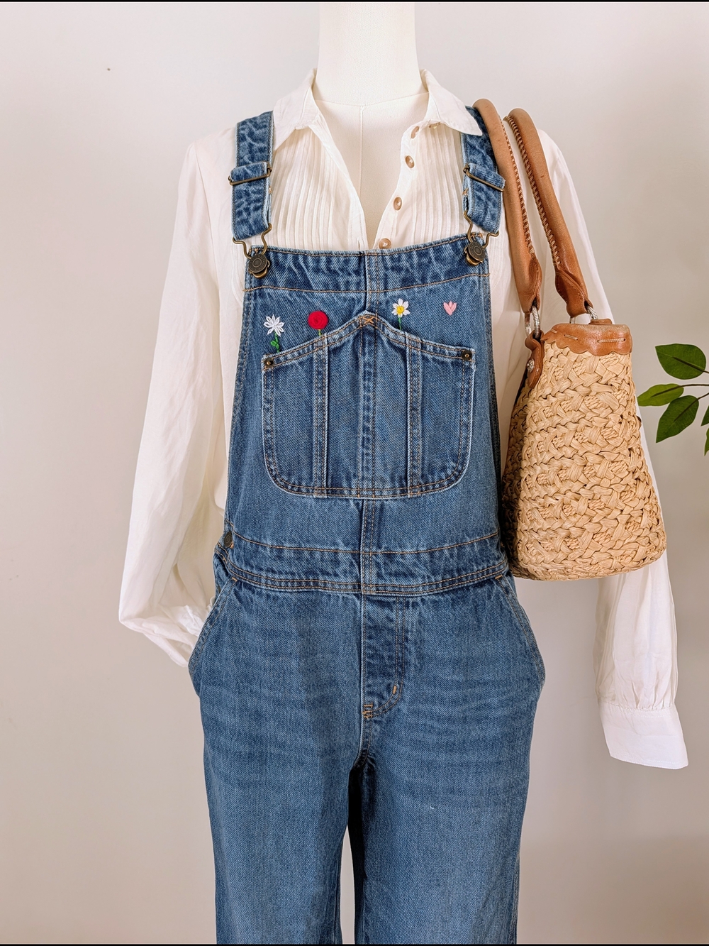Old Navy Floral Embroidered Denim Overalls - 4 - Picture 2 of 12